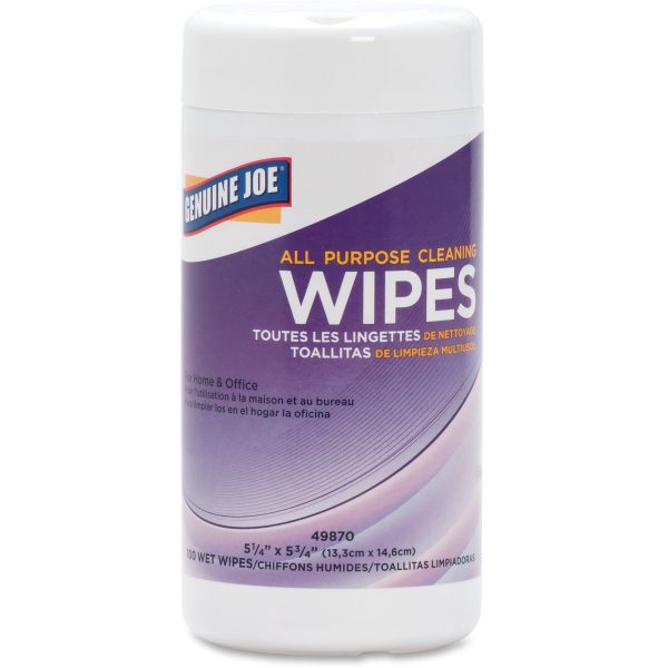 Genuine Joe All Purpose Cleaning Wipes - 5.88  Length x 5.13  Width - 100   Canister - 1 Each - Pre-moistened, Non-abrasive, Non-toxic, Soft, Easy to Use on Sale