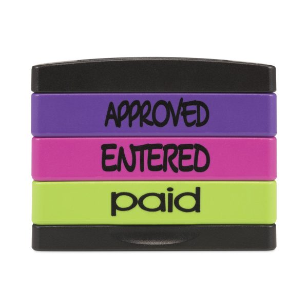 Interlocking Stack Stamp, APPROVED, ENTERED, PAID, 1.81  x 0.63 , Assorted Fluorescent Ink Supply - Image 3