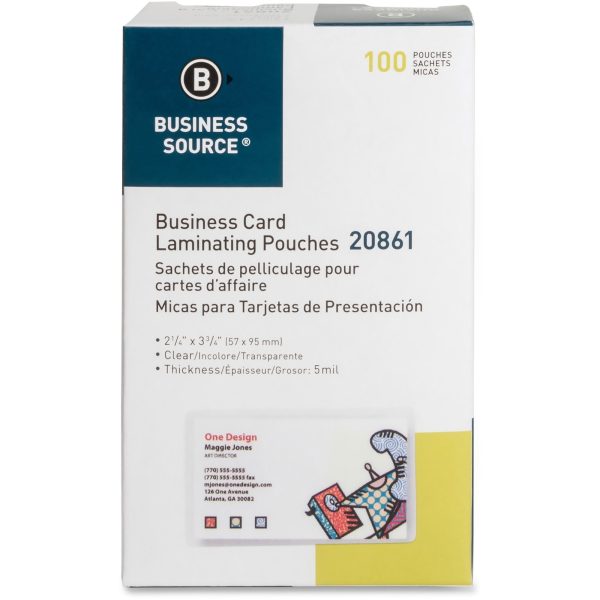 Business Source 5 mil Business Card Laminating Pouches - Laminating Pouch Sheet Size: 2.25  Width x 3.75  Length x 5 mil Thickness - for Business Card - Pre-trimmed, Moisture Resistant, Fade Resistant - Clear - 100   Box Online Hot Sale