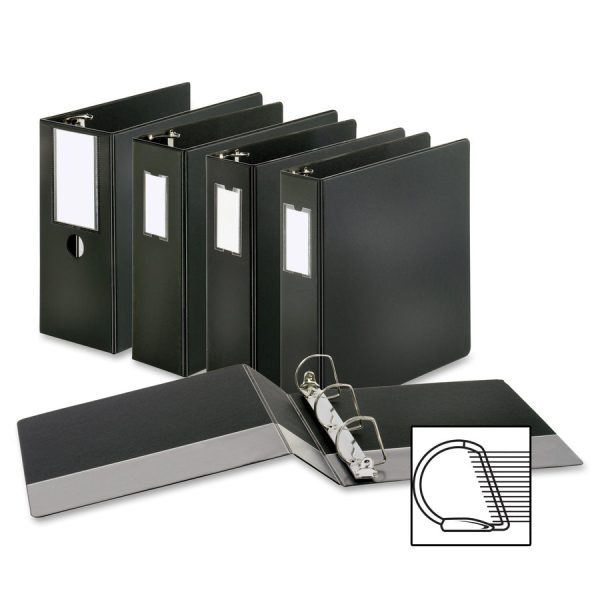 Business Source Slanted D-ring Binders - 4  Binder Capacity - 3 x D-Ring Fastener(s) - 2 Internal Pocket(s) - Chipboard, Polypropylene - Black - PVC-free, Non-stick, Spine Label, Gap-free Ring, Non-glare, Heavy Duty, Open and Closed Triggers - 1 Each For Sale - Image 4