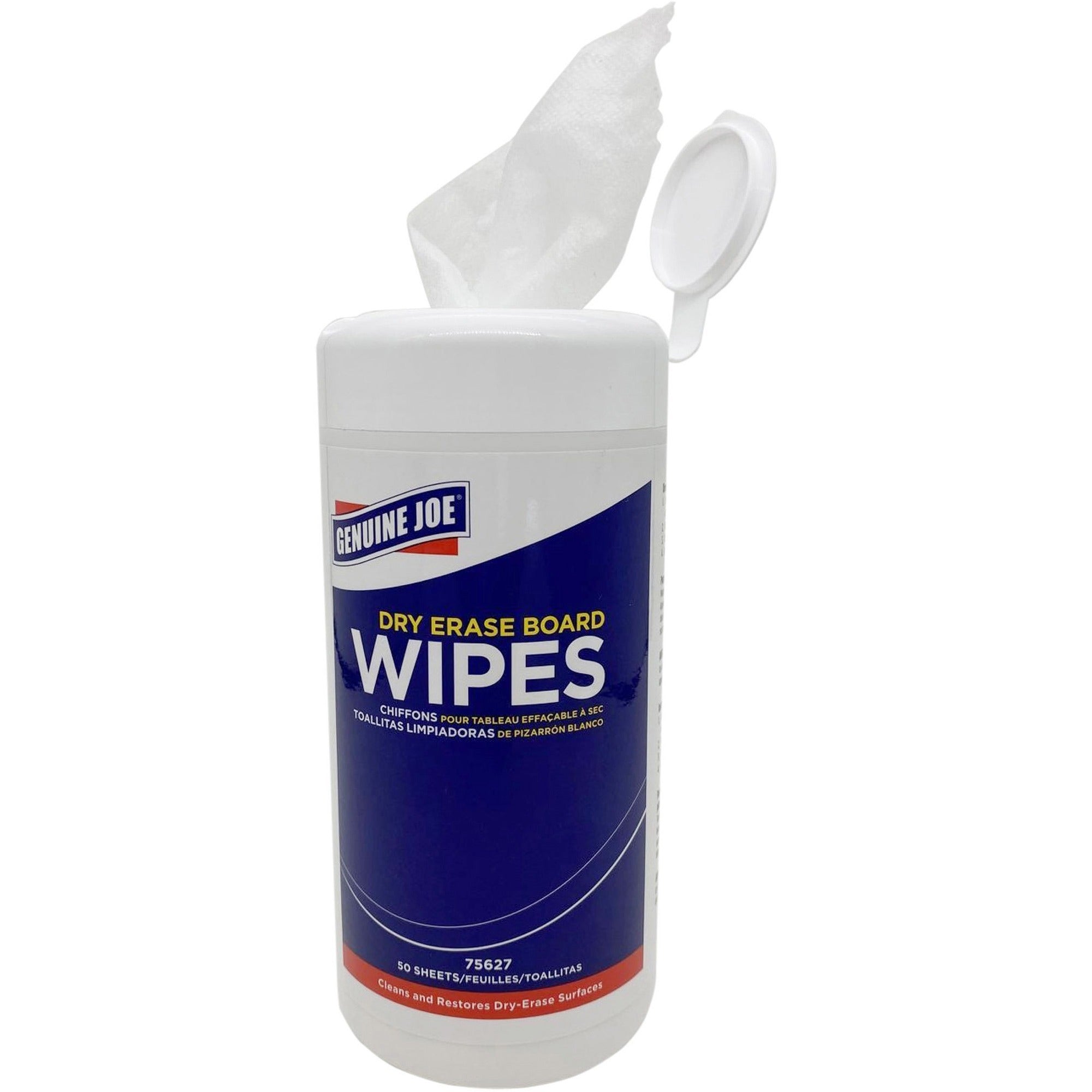 Genuine Joe Dry Erase Board Cleaning Wipes – 5.90  Width x 8.25  Length – Used as Shadow Remover, Ghost Remover – Non-toxic, Low Odor – White – 50   Tub Online now