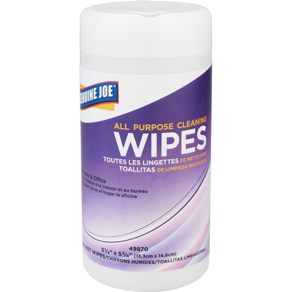 Genuine Joe All Purpose Cleaning Wipes - 5.88  Length x 5.13  Width - 100   Canister - 1 Each - Pre-moistened, Non-abrasive, Non-toxic, Soft, Easy to Use on Sale - Image 2