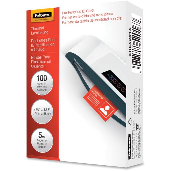 Fellowes Punched ID Card Glossy Thermal Laminating Pouches - Laminating Pouch Sheet Size: 3.88  Width x 5 mil Thickness - Glossy - for Document, ID Badge, ID Card - Durable, Pre-punched - Clear - 100   Pack Discount - Image 3